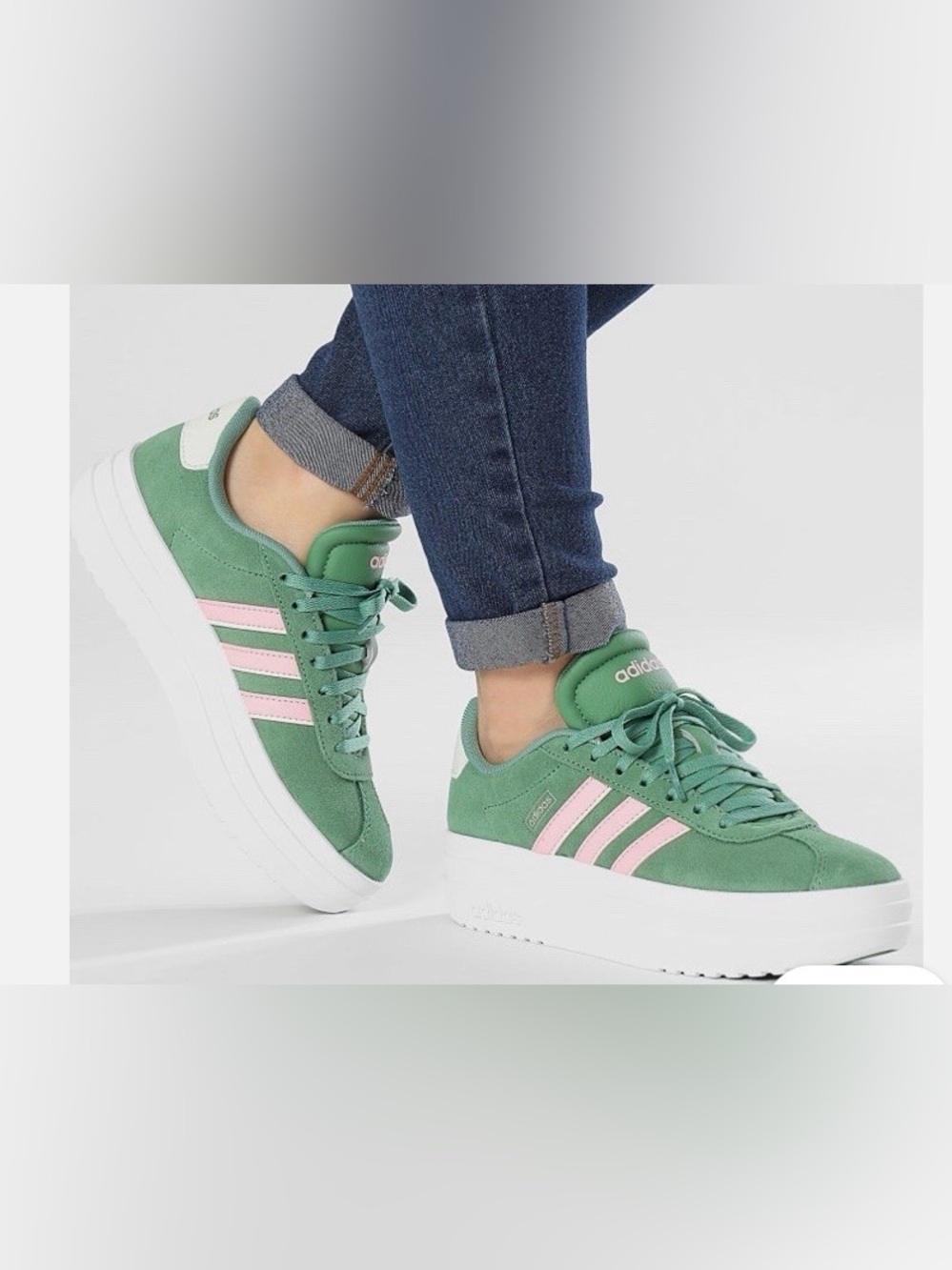 ADIDAS VL Court Bold Womens Platform Shoes green/pink size 7.5